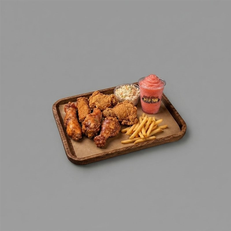 Buffalo wings meal with drink
