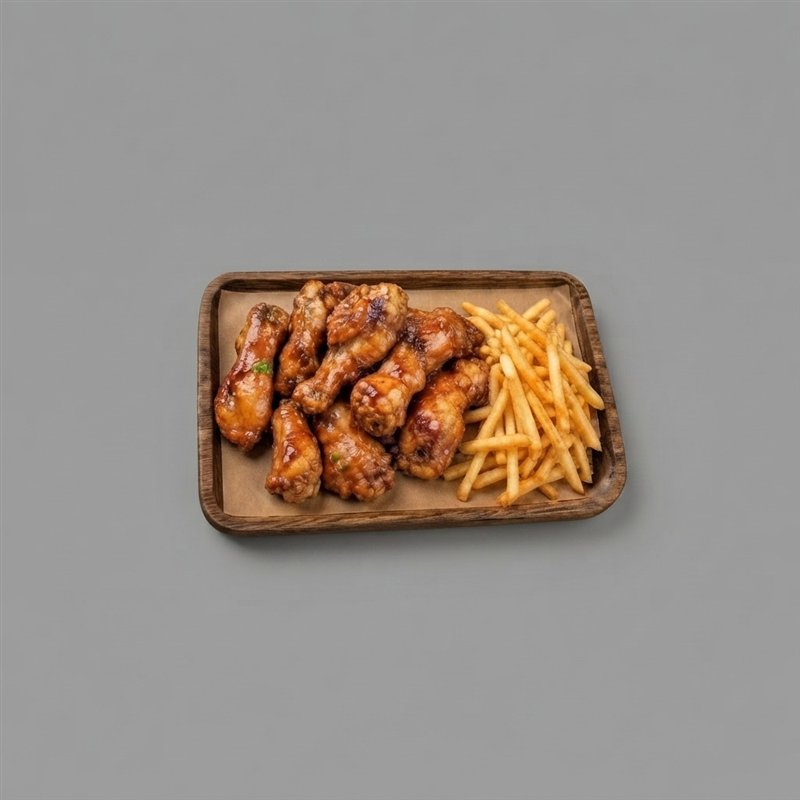 Buffalo wings with fries