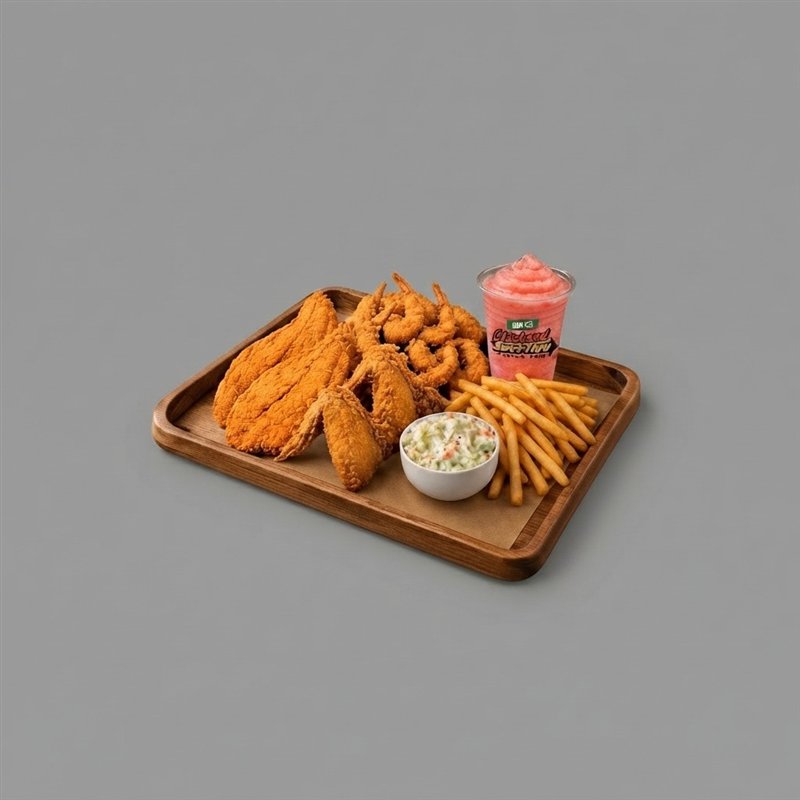 Fried fish and shrimp combo with fries