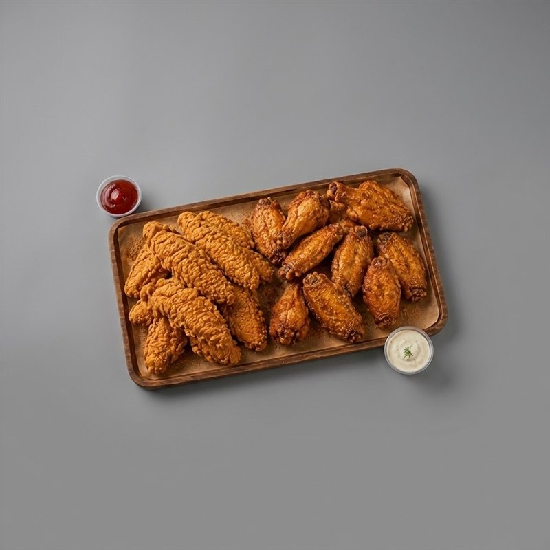 Fried fish and wings combo tray