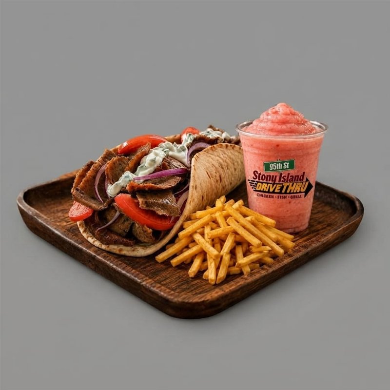 Gyro plate with pita and fries