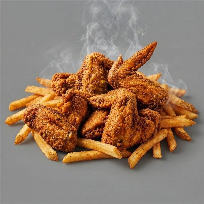 Crispy whole wings with fries