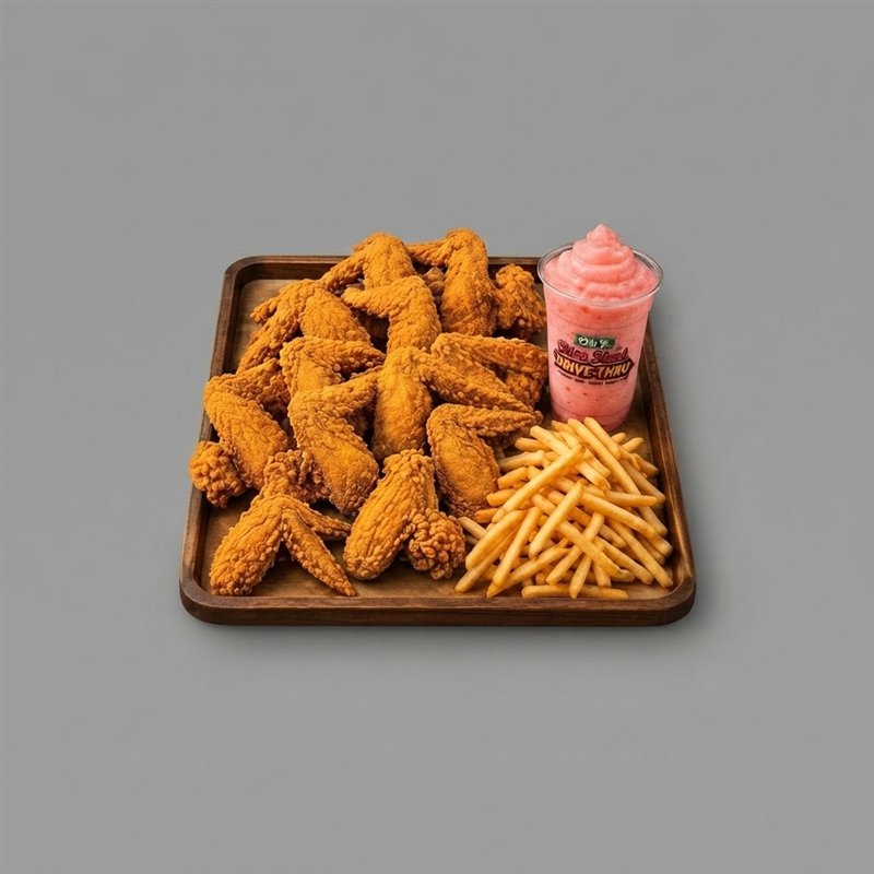 Whole wings meal with fries and frozen lemonade