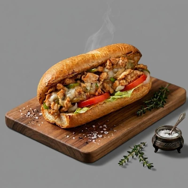 Philly chicken sandwich with fries and drink
