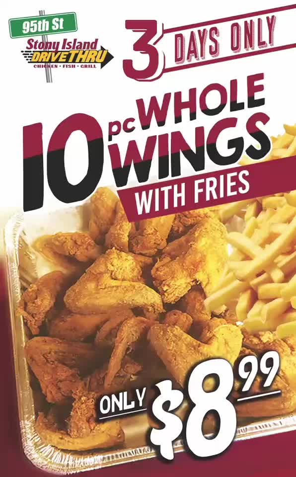 Ten piece whole wings with fries tray